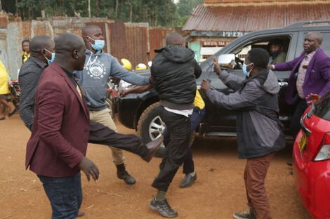 Youth engaged in a scuffle during DP William Ruto's rally in Kisii on Wednesday, December 8, 2021.