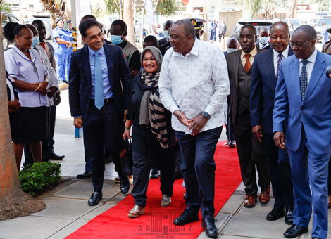 President Uhuru Kenyatta accompanied by Zarina Merali during the KNH tour on Wednesday May 11, 2022