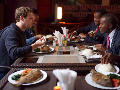 Facebook CEO Mark Zuckerberg with ICT Cabinet Secretary Joe Mucheru during a trip to Kenya in 2016