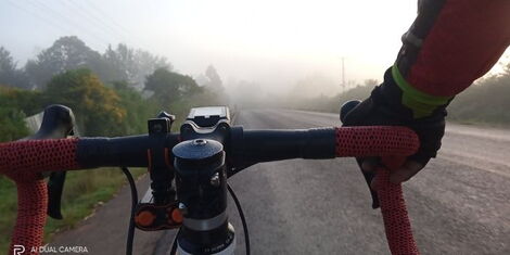 Jack Osiro shares a photo of poor visibility due to mist during his journey.
