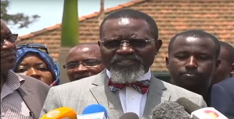 Professor George Wajackoyah, Senator Ledama ole Kina's (Narok) lawyer speaks outside National Cohesion and Integration Commission offices on Tuesday, February 25, 2020