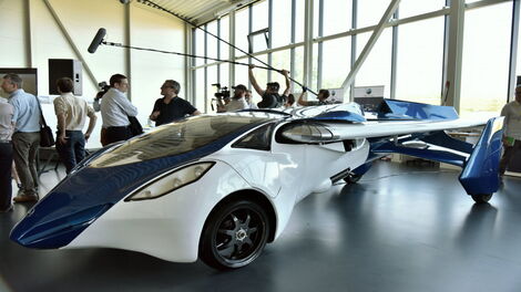 File photo of a flying car model in a show room