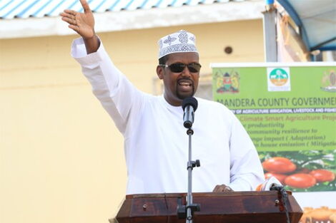 Mandera Governor Ali Roba speaking on February 14, 2020.