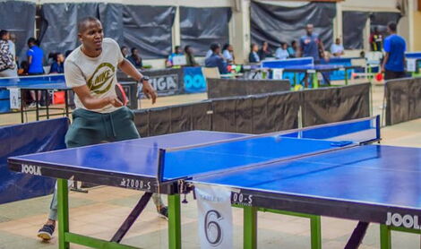 Allan Chesang participating in the Mega 2 City Table Tennis tournament.