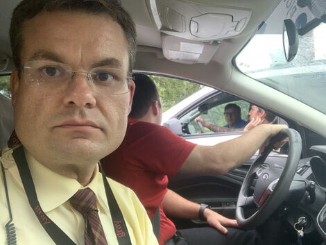 US Journalist Ben Terry of TV KPLC 7 based in Louisiana in a car