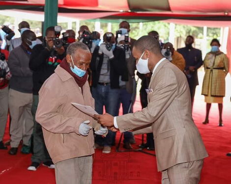 Embakasi East MP Paul Ongili aka Babu Owino issue a title deed on Friday, August 21, at KICC, Nairobi.