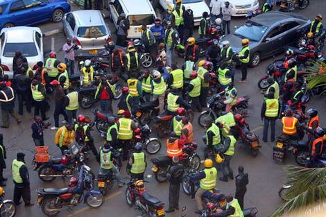 A photo of boda boda operators protesting.