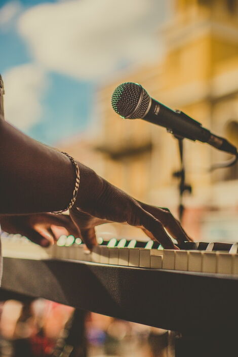 Undated image of an artist playing the piano