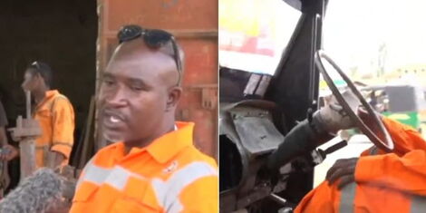 A collage image of Yusuf Toya during an interview (LEFT) and the interior of his car (RIGHT).