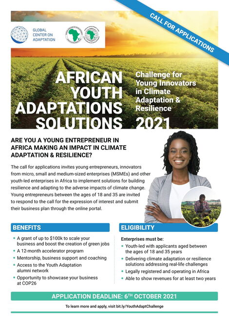 Poster announcing the Youth Adapt Challenge by the Global Center on Adaptation (GCA).