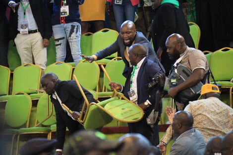 Chaos at Bomas of Kenya on Monday, August 15, 2022, as IEBC chair Wafula Chebukati announced William Ruto as president-elect. 