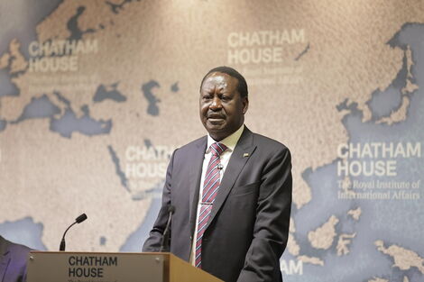 ODM leaderRaila Odinga delivering his speech at Chatham House, London in 2016.