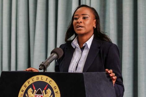 State House spokesperson Kanze Dena addressed the nation at State House in 2019. 