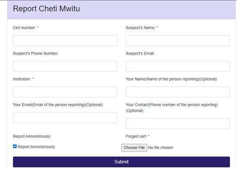Cheti Mwitu portal