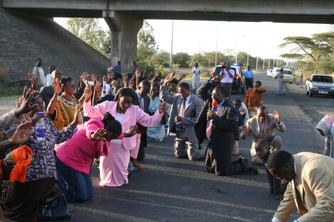 An undated image of Church members in Naivasha town seeking divine intervention over road accidents.