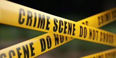 A police tape at a crime scene.