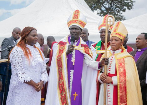 Pastor Dorcas Gachagua with priests during the commissioning of police officers at the Nyeri Administration Police Line on Saturday, November 26, 2022