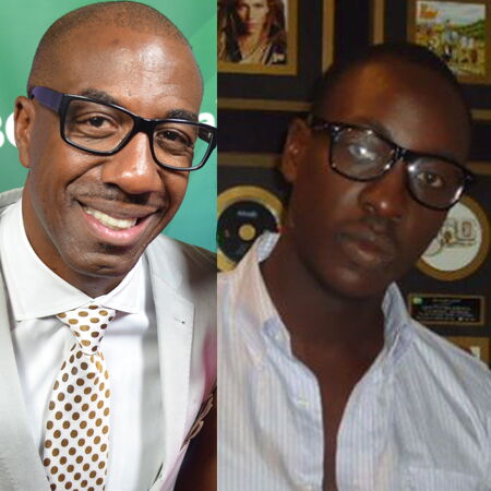A collage of Sauti Sol's Biene Barasa and American actor J.B. Smoove
