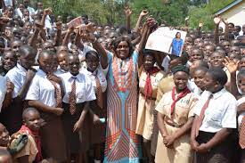 An undated image of Ida Odinga and school girls after a mentorship session.