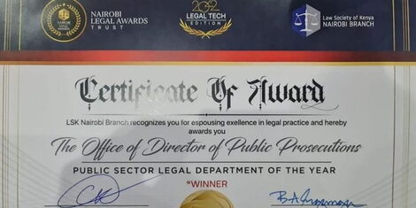 Certificate awarded to the office of the Director of Public Prosecution on Friday, November, 25 2022.