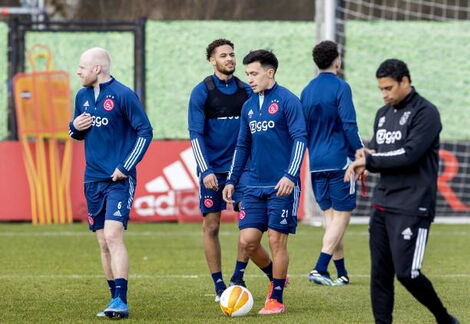Ajax team members during a training session prior to the UEFA Europa League match between Ajax Amsterdam and Lille OSC at sports park de Toekomst on February 24, 2021
