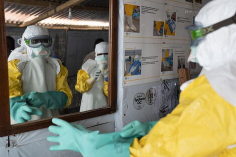 An image of medics engaging in Ebola screening in DRC in April 2022.