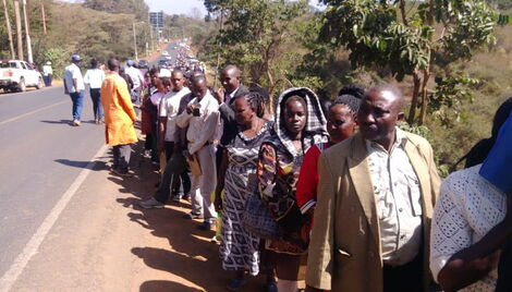 Ekeza sacco members queue at the DCI offices on Monday, march 18, 2019.