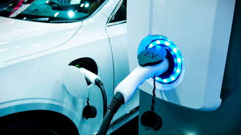 An electric vehicle charging its power in August 2020. 