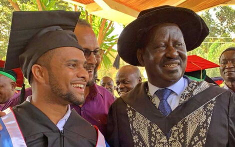 File image of Orange Democratic Movement (ODM) leader Raila Odinga with Jamal Gaddafi.