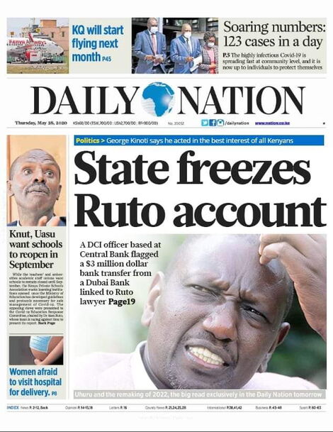 Fake Daily Nation cover shared on social media on Thursday, May 28, 2020