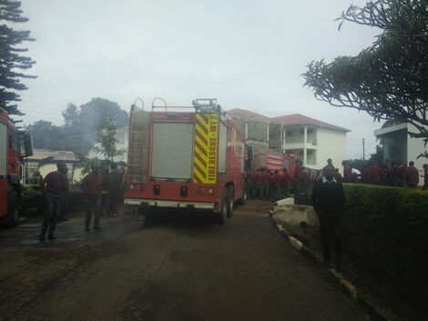 The fire brigade responding to the situation on Lenana School on Monday, March 2