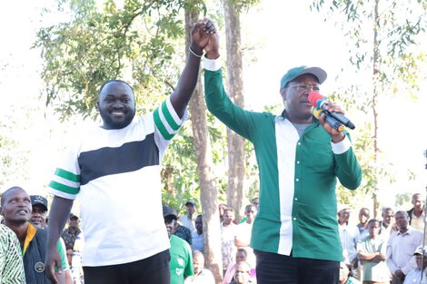 Speaker of the National Assembly Moses Wetangula and Ford Kenya candidate David Wafula Wakoli at a public rally in Webuye on Saturday 3 December 2022