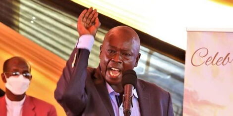 Vice President Rigathi Gachagua speaks at the funeral service of the late Richard Kaguchia in Mukurwe-ini, Nyeri County on September 29, 2021.