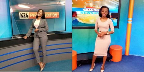 A photo collage of Rose Gakuo as an anchor at K24 (left) and her tenure at KBC (right)