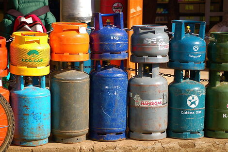 File photo of gas cylinders on display at an outlet in the city of Nairobi