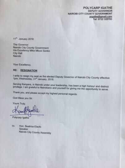 Polycarp Igathe's resignation statement.