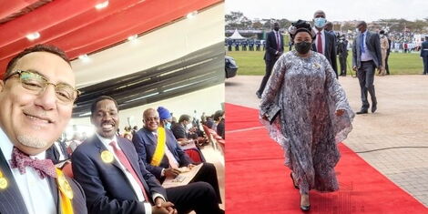 A collage of Tourism CS Najib Balala, Agricultural CS Peter Munya, Infrastructure CS James Macharia and First Lady Margaret Kenyatta during the 58th Jamhuri Day celebrations at the Uhuru Gardens