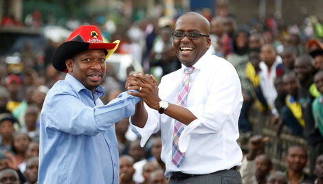 Former Nairobi Governor Mike Sonko and Polycarp Igathe during a campaign rally on June 3, 2017.