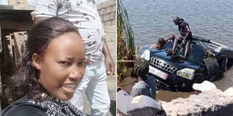 A photo collage of Margaret Kiiru (left) and the husband's car being retrieved from Juja dam on January 18, 2023.