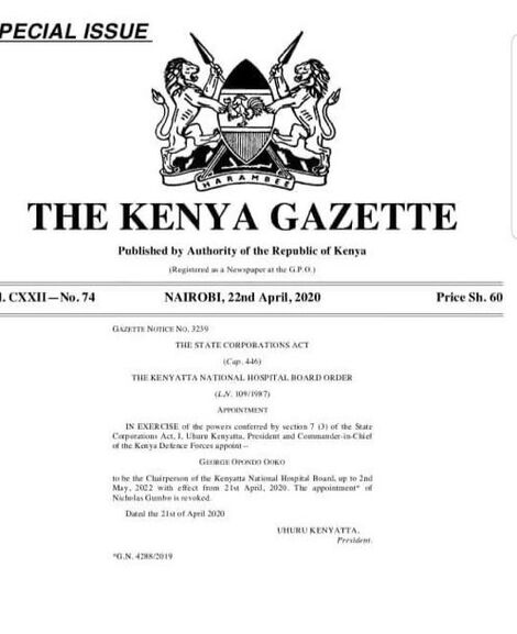 Kenya Gazette dated April 21, 2020
