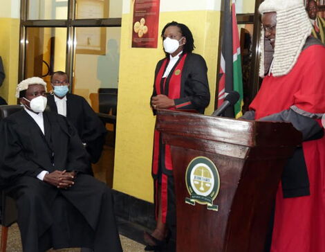 Kalonzo Musyoka (seated) at the Supreme Court on December 11, 2020.