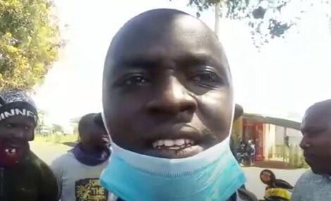 Baringo resident Amkija Karanja addressing journalists on July 9, 2020.