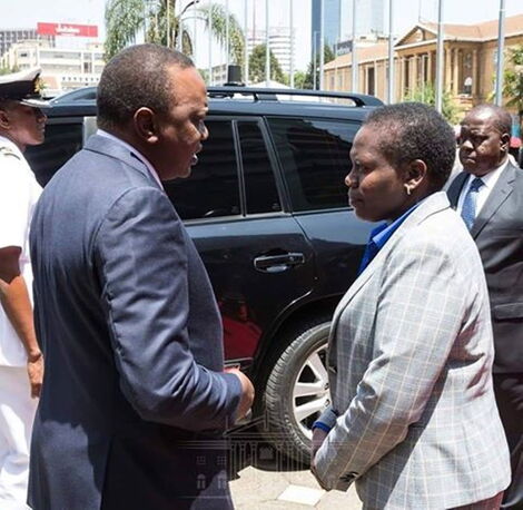 File: President Uhuru Kenyatta and Lands CS Faridah Karoney