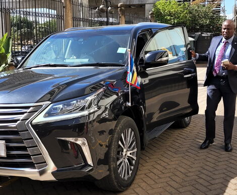 Kanini Kega alighting from his Lexus LX 570 car in Arusha, Tanzania on January 17, 2023.