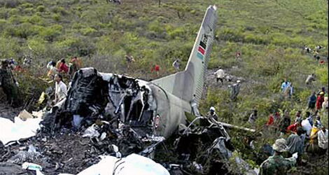 The wreckage of a Kenyan plane