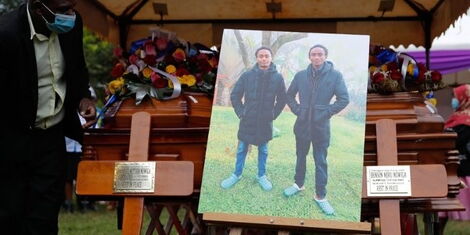 The caskets of the Kianjokoma brothers, Benson Njiru, 23, and Emmanuel Mutura, 19, who are being buried at their father’s farm in Kithangari Kianjokoma in Embu North.