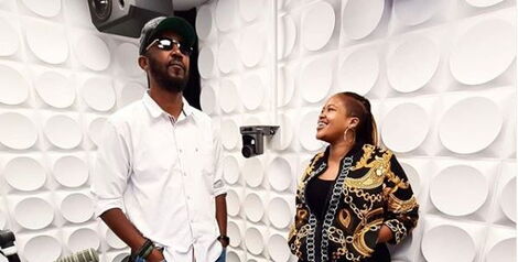 Radio presenters Kamene Goro (right) and Andrew Kibe (Left) in the studio on April 28, 2020.