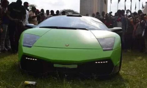Billionaire Barry Ndengeye's green Lamborghini Murcielago.