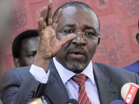 Meru Senator Mithika Linturi gestures during a press address at paeliament buildings in 2018