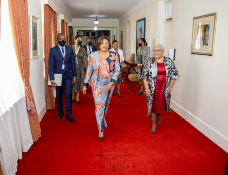 First Lady Margaret Kenyatta and her DRC Counterpart Denise Nyakeru Tshisekedi during State House Meeting on Friday April 8, 2022